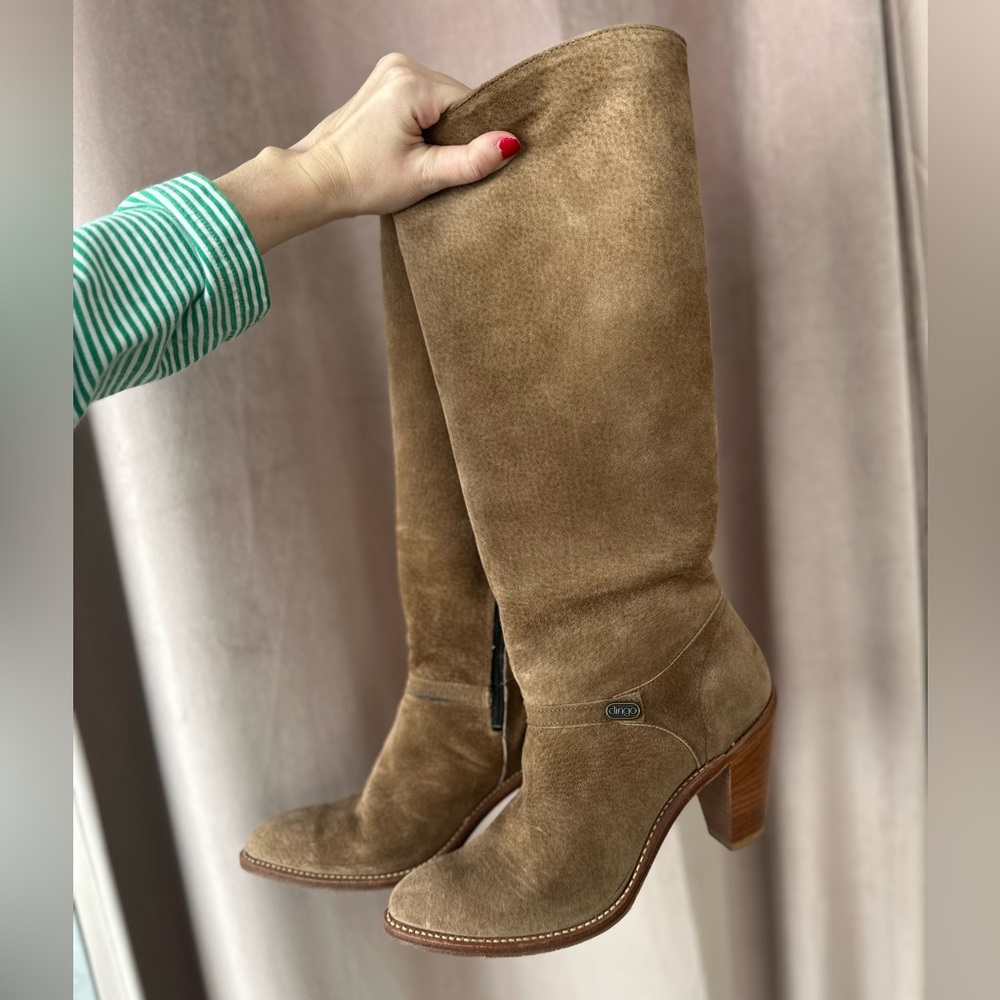 dingo Tan Suede Knee-High Heeled Boots